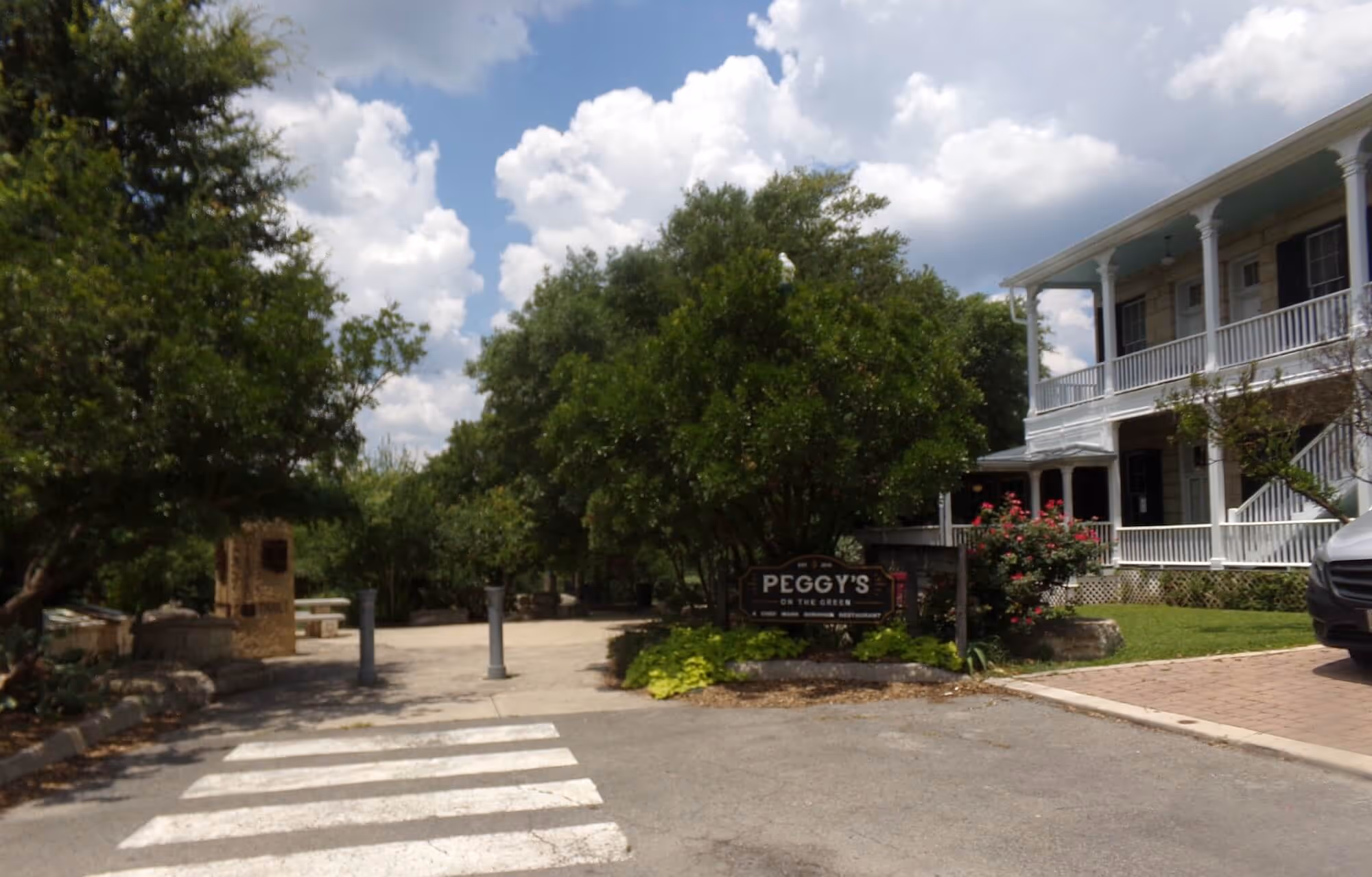 Entrance to Peggy's on the Green restaurant in the historic district of Boerne.
